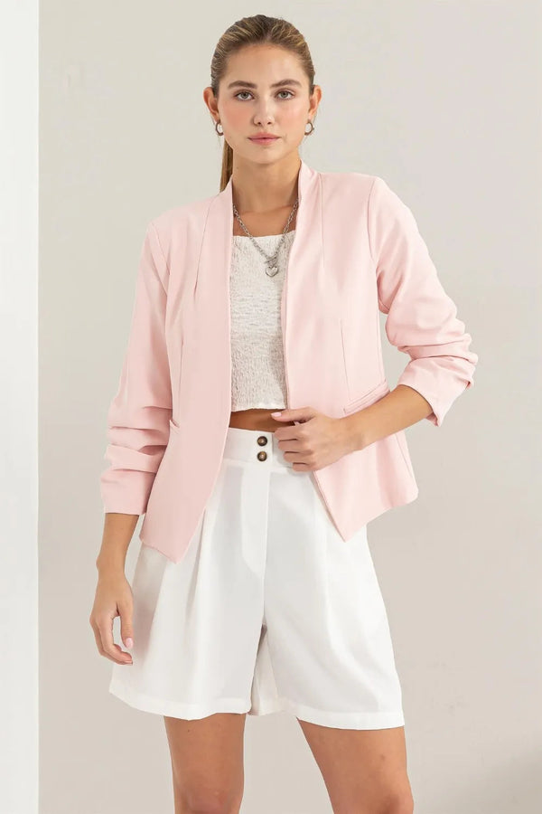 Chic Ruched Sleeve Blazer